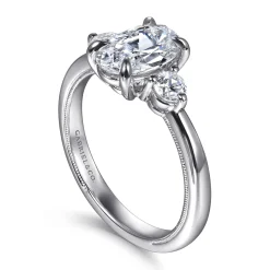 Outlet Gabriel & Co. Georgia - 14K White Gold Oval Three Stone Diamond Engagement Ring