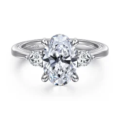 New Gabriel & Co. Georgia - 14K White Gold Oval Three Stone Diamond Engagement Ring