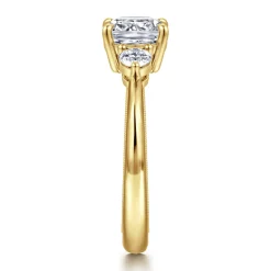 New Gabriel & Co. Georgia - 14K Yellow Gold Cushion Cut Three Stone Diamond Engagement Ring