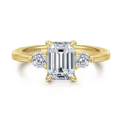 Best Gabriel & Co. Georgia - 14K Yellow Gold Emerald Cut Three Stone Diamond Engagement Ring
