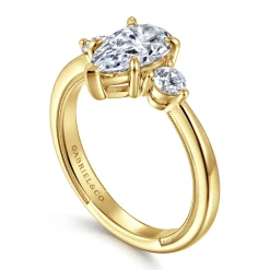 Sale Gabriel & Co. Georgia - 14K Yellow Gold Pear Shape Three Stone Diamond Engagement Ring