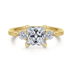 Sale Gabriel & Co. Georgia - 14K Yellow Gold Princess Cut Three Stone Diamond Engagement Ring