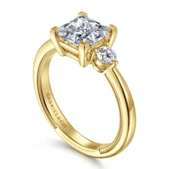 Sale Gabriel & Co. Georgia - 14K Yellow Gold Princess Cut Three Stone Diamond Engagement Ring