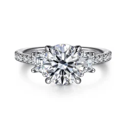 Clearance Gabriel & Co. Georgie - 14K White Gold Round Three Stone Lotus Diamond Engagement Ring