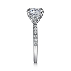 Clearance Gabriel & Co. Georgie - 14K White Gold Round Three Stone Lotus Diamond Engagement Ring