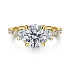 Clearance Gabriel & Co. Georgie - 14K Yellow Gold Round Three Stone Lotus Diamond Engagement Ring
