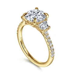 Clearance Gabriel & Co. Georgie - 14K Yellow Gold Round Three Stone Lotus Diamond Engagement Ring