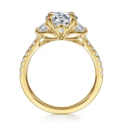 Clearance Gabriel & Co. Georgie - 14K Yellow Gold Round Three Stone Lotus Diamond Engagement Ring