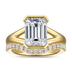 Online Gabriel & Co. Giocanda - 14K Yellow Gold Split Shank Half Bezel Emerald Cut Diamond Engagement Ring