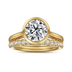 Sale Gabriel & Co. Giovana - 14K Yellow Gold Bezel Set Round Diamond Engagement Ring