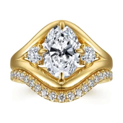 Gabriel & Co. Grand - 14K Yellow Gold Compass Prong Oval Three Stone Diamond Engagement Ring