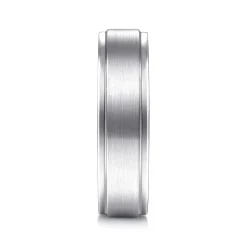 Best Gabriel & Co. Grayson - 14K White Gold 6mm - Beveled Edge Men's Wedding Band in Satin Finish