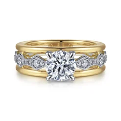 Clearance Gabriel & Co. Halette - 14K White-Yellow Gold Round Diamond Engagement Ring
