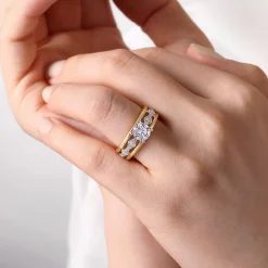 Clearance Gabriel & Co. Halette - 14K White-Yellow Gold Round Diamond Engagement Ring
