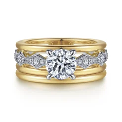 Clearance Gabriel & Co. Halette - 14K White-Yellow Gold Round Diamond Engagement Ring