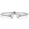 Gabriel & Co. Hammered 925 Sterling Silver Rock Crystal and Pink MOP Hinged Cuff