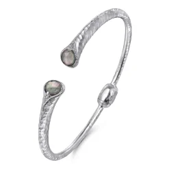 Online Gabriel & Co. Hammered 925 Sterling Silver Rock Crystal and Black Pearl Hinged Cuff