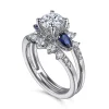 Discount Gabriel & Co. Harmony - 14K White Gold Round Three Stone Sapphire and Diamond Engagement Ring