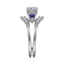 Discount Gabriel & Co. Harmony - 14K White Gold Round Three Stone Sapphire and Diamond Engagement Ring