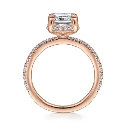 New Gabriel & Co. Hart - 14K Rose Gold Cushion Hidden Halo Diamond Engagement Ring