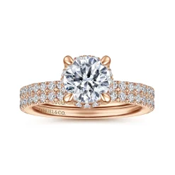 Sale Gabriel & Co. Hart - 14K Rose Gold Hidden Halo Round Diamond Engagement Ring