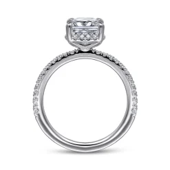 New Gabriel & Co. Hart - 14K White Gold Cushion Hidden Halo Diamond Engagement Ring