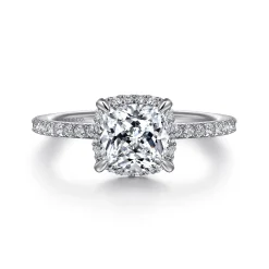 New Gabriel & Co. Hart - 14K White Gold Cushion Hidden Halo Diamond Engagement Ring