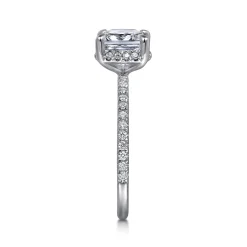New Gabriel & Co. Hart - 14K White Gold Cushion Hidden Halo Diamond Engagement Ring