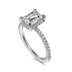 Clearance Gabriel & Co. Hart - 14K White Gold Hidden Halo Emerald Cut Diamond Engagement Ring