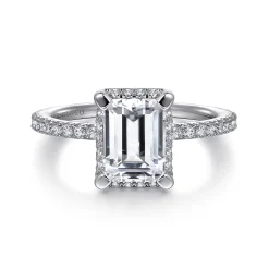 Clearance Gabriel & Co. Hart - 14K White Gold Hidden Halo Emerald Cut Diamond Engagement Ring