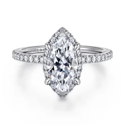 New Gabriel & Co. Hart - 14K White Gold Hidden Halo Marquise Shape Diamond Engagement Ring