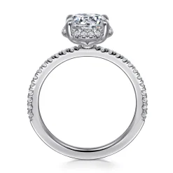 New Gabriel & Co. Hart - 14K White Gold Hidden Halo Round Diamond Engagement Ring