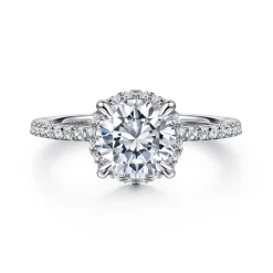 New Gabriel & Co. Hart - 14K White Gold Hidden Halo Round Diamond Engagement Ring