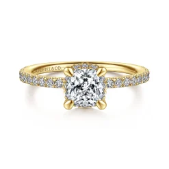 Clearance Gabriel & Co. Hart - 14K Yellow Gold Cushion Hidden Halo Diamond Engagement Ring