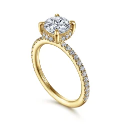 Clearance Gabriel & Co. Hart - 14K Yellow Gold Hidden Halo Round Diamond Engagement Ring