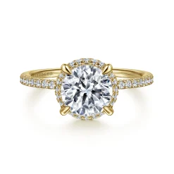 Hot Gabriel & Co. Hart - 14K Yellow Gold Hidden Halo Round Diamond Engagement Ring