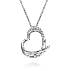 Discount Gabriel & Co. HEART - 925 Sterling Silver White Sapphire Heart Angel Wing Pendant Necklace