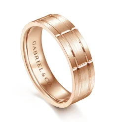 New Gabriel & Co. Henry - 14K Rose Gold 6mm - Checkerboard Pattern Men's Wedding Band in Satin Finish