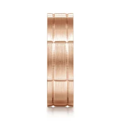 New Gabriel & Co. Henry - 14K Rose Gold 6mm - Checkerboard Pattern Men's Wedding Band in Satin Finish