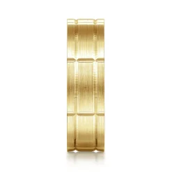 Clearance Gabriel & Co. Henry - 14K Yellow Gold 6mm - Checkerboard Pattern Men's Wedding Band in Satin Finish