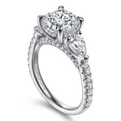 Outlet Gabriel & Co. Holloway - 14K White Gold Round 3 Stone Diamond Engagement Ring