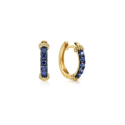 Hot Gabriel & Co. Huggie Earrings 14K Yellow Gold Blue Sapphire 15mm Bujukan