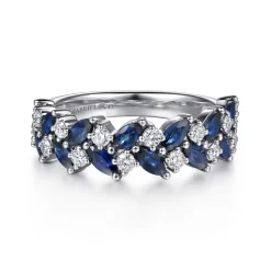 Sale Gabriel & Co. Hula - 14K White Gold Prong Set Marquise Sapphire and Round Diamond Anniversary Band - 0.35 ct