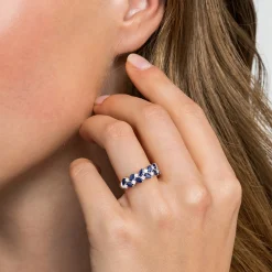 Sale Gabriel & Co. Hula - 14K White Gold Prong Set Marquise Sapphire and Round Diamond Anniversary Band - 0.35 ct