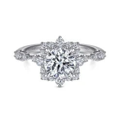 Clearance Gabriel & Co. Idalia - Platinum Fancy Halo Round Diamond Engagement Ring