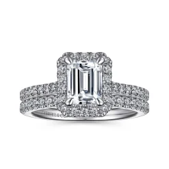 Sale Gabriel & Co. Idina - 14K White Gold Halo Emerald Cut Diamond Engagement Ring