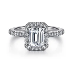 Sale Gabriel & Co. Idina - 14K White Gold Halo Emerald Cut Diamond Engagement Ring