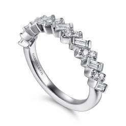 Sale Gabriel & Co. Ilana - 14K White Gold Beads Setting Baguette and Round Diamond Anniversary Band - 0.4 ct