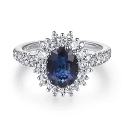 Clearance Gabriel & Co. Imani - 14K White Gold Oval Halo Sapphire and Diamond Engagement Ring