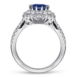Clearance Gabriel & Co. Imani - 14K White Gold Oval Halo Sapphire and Diamond Engagement Ring
